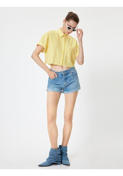 Koton Crop Gömlek Cep Detaylı Kısa Kollu Düğmeli Klasik Yaka Sarı Çizgili 4sal60260ıw Sarı Çizgili Koton Crop Gömlek Cep Detaylı Kısa Kollu Düğmeli Klasik Yaka Sarı Çizgili 4sal60260ıw Sarı Çizgili