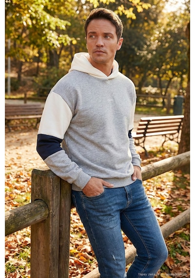 Buratti Pamuklu Relaxed Fit Kapüşonlu Içi Tüylü Yumuşak Şardonlu Erkek Sweat 5905299 Gri Melanj