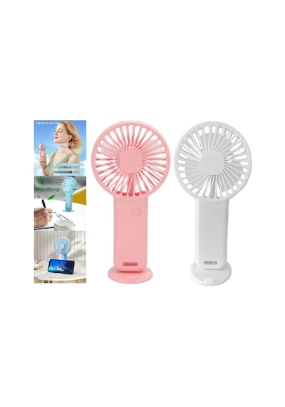 2 Adet Mini Fan,telefon Tutucu,portatif El Vantilatörü Pembe,beyaz 9,3x19cm