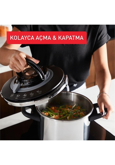 Tefal P4550731 Clipso+ Chef 4 Pişirme Programlı 6 Litre Düdüklü Siyah
