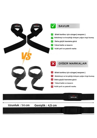 Savur Padded Lifting Straps Siyah Ağırlık Kaldırma Kayışı 2 Li
