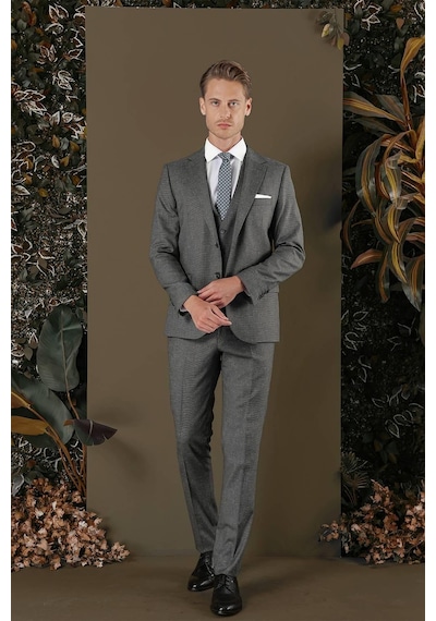 Efor Tk 873 Slim Fit Koyu Gri Klasik Takım Elbise Gri
