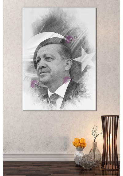 Recep Tayyip Erdoğan Başkan Erdoğan Karakalem Efektli Rte Kanvas Tablo 7 Farklı Ölçü