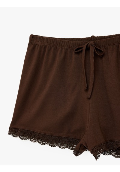 Koton Dantel Detaylı Rahat Kalıp Şort Viskon Pijama Altı Kahverengi 6wlk80016mk Kahve