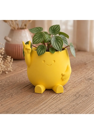 3d Baskı Smiley Face Planter - Gülümseyen Karakterli Saksı-sarı
