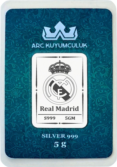 Real Madrid Temalı 999 Ayar Gümüş İle Tasarlanmış Hediyeye Özel 5 Gram Gümüş Külçesi-757