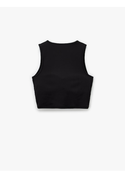 Koton Kolsuz Bisiklet Yaka Slim Fit Crop Sporcu Atleti Siyah 6sak30055nk Siyah