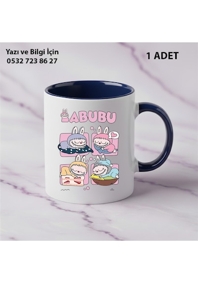 Labubu Kaliteli Porselen İsim Yazılabilir Premium Hediyelik Baskılı Kupa Bardak Doğum Günü Hediyesi Lacivert