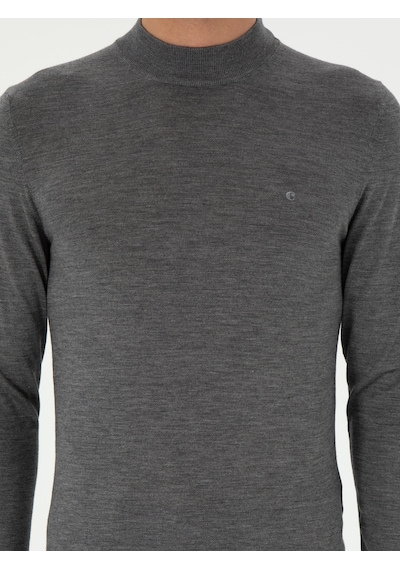 Cacharel Gri Slim Fit Kaşmir İpek Karışımlı Çeyrek Balıkçı Yaka Triko Kazak