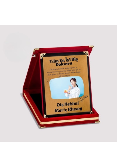Kişiye Özel Diş Hekimi Plaketi Yılın En İyi Diş Doktoru Kadife Kutulu Teşekkür Ödülü