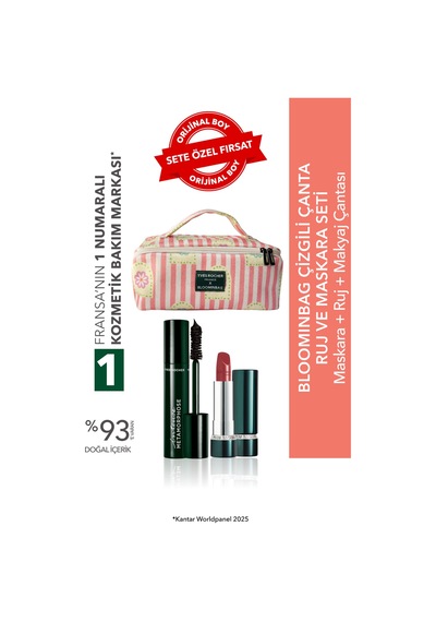 Yves Rocher Bloominbag Çizgili Çanta Ruj Ve Maskara Seti- Ruj- Nude Kiraz Çiçeği 3.5 Gr & Maskara 7.8ml