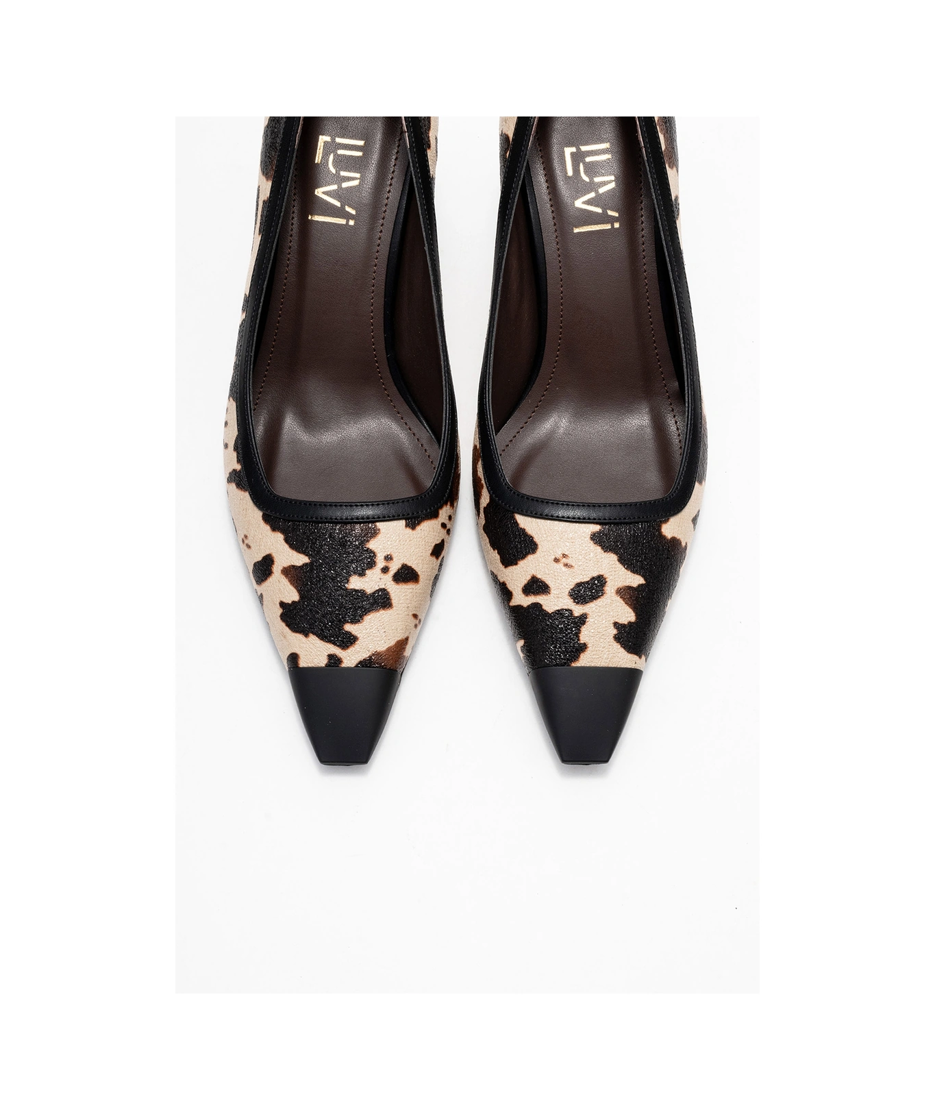 Luvishoes Luvi Shoes Rona Siyah Bej Desenli Mat Burunlu Kadın Topuklu Ayakkabı Bej