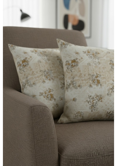 Chevron Bohem Dekoratif Punch Yastık Kırlent Kılıfı 2 Adet 45x45 Modern Çiçek Bej 45 x 45