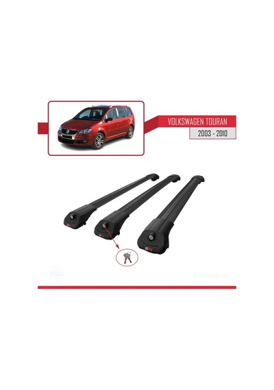 Volkswagen Touran 2003-2010 Arası İle Uyumlu Ace-1 Ara Atkı Tavan Barı Siyah 3 Adet Bar