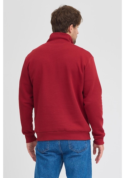 Polostate Unisex Regular Fit Rahat Kesim Pamuklu Içi Polarlı Yarım Fermuarlı Bordo Dik Yaka Sweatshirt Bordo