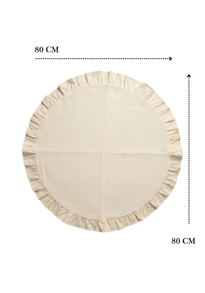 Fırfırlı Kenarlı Dekoratif Yuvarlak Fiskos Masa Örtüsü Krem 80 X 80 Cm Krem