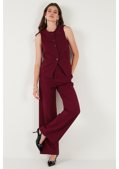 Lela Wide Leg Orta Yüksek Bel Bol Paça Kumaş Bayan Pantolon 6522974 Bordo