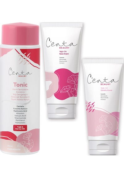 C'enta Beauty Yağlı Ciltler İçin Gece Bakım Kremi 50 ML + Gündüz Kremi 50 ML + Tonik 200 ML