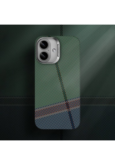 Apple Uyumlu iPhone 16 Plus Kılıf Magsafe Şarj Karbon Fiber Tasarım Benks Passion Green Armorair Kevlar Yeşil