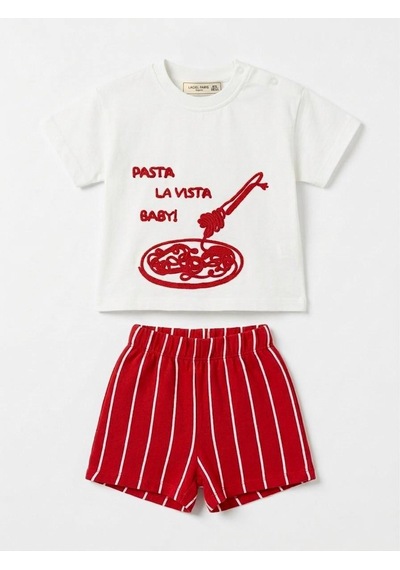 Baby Lory Kids Store Pasta La Vista Şortlu Bebek Takım Kırmızı - Beyaz