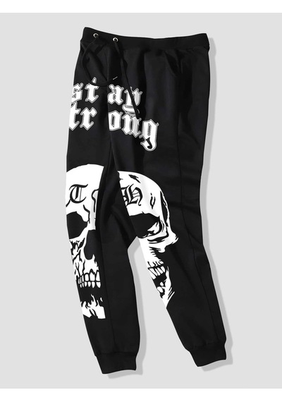 Guys Letter Skull Graphic Drawstring Waist Eşofman Altı Siyah