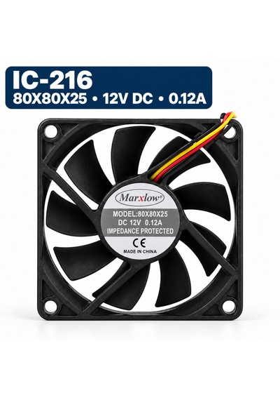 Marxlow 80x80x25 Mm 12v Dc 0.12a 3 Kablolu Soğutma Fanı
