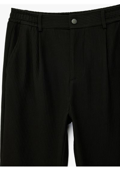 Koton Straight Fit Cepli Düğmeli Dokulu Kumaş Pantolon Siyah 6sam40015hk