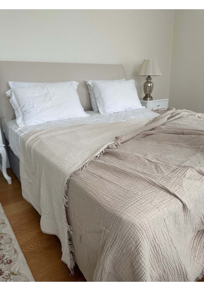 "çift Kişilik 4 Katlı Müslin Bej Pike Rahat Uyku İçin" %100 Pamuk 230 240 Cm Bej