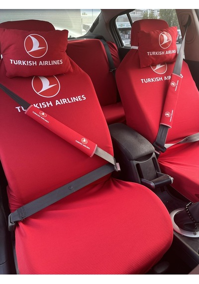 Thy Baskılı Oto Servis Kılıfı, Kemer Pedi, Yastık Takımı Kırmızı Kırmızı