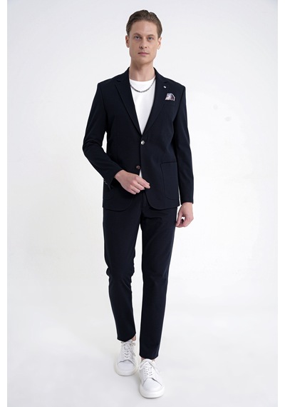 Comfort Fit Çift Yırtmaç Torba Cep Metal Düğmeli Lacivert Blazer Ceket C 734