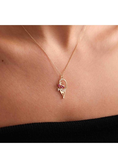 Sevimli Altın Kedi Kolye Ruby T12949