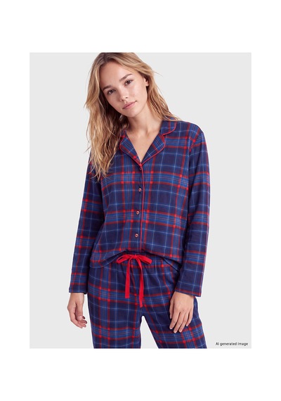 Lcw Young Lacivert Gömlek Yaka Ekose Kadın Pijama Takımı