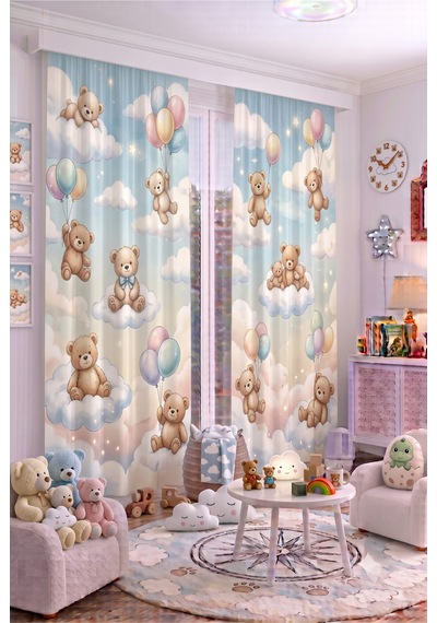 140x260 Cm 2 Kanat Bebek Çocuk Odası Fon Perdesi Desenli Dekoratif Dijital Baskılı Premium Çocuk Odası Perdesi