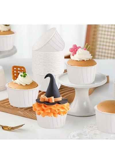50'li Beyaz Muffin Kek Kalıbı, Kek Kapsülü Cupcake Kalıbı, Airfryer Uyumlu Çok Renkli