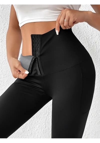 Mistirik Sauna-tayt Model Termal Agraflı Korse Etkili Tayt  Vücut Şekillendirici Toparlayıcı Siyah