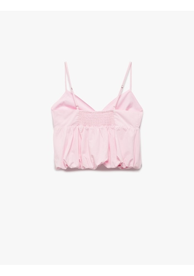 Koton Volanlı V Yaka Pamuklu Slim Fit Askılı Poplin Crop Bluz Pembe 5sal30023ıw Gül