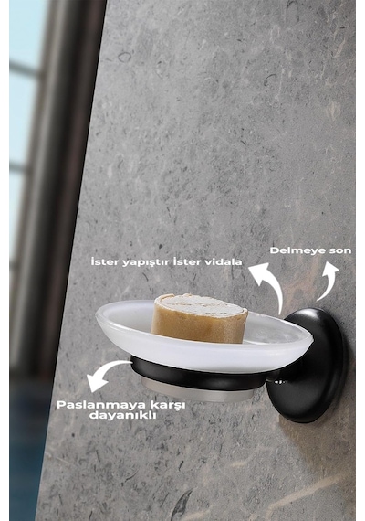 Yapışkanlı Hazneli Katı Sabunluk Siyah S-105 Diğer