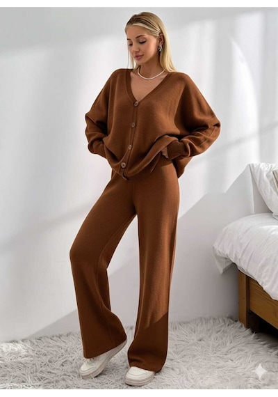 Sayzen Your Shine Basic Hirka Pantolon Alt-üst Takim Sy-2513 Kahverengi