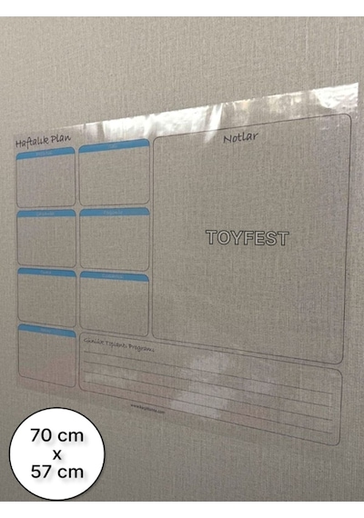 Duvara Kendiliğinden Manyetik Yapışan Haftalık Program Planlayıcı Takvim 70 X 57 Cm Şeffaf