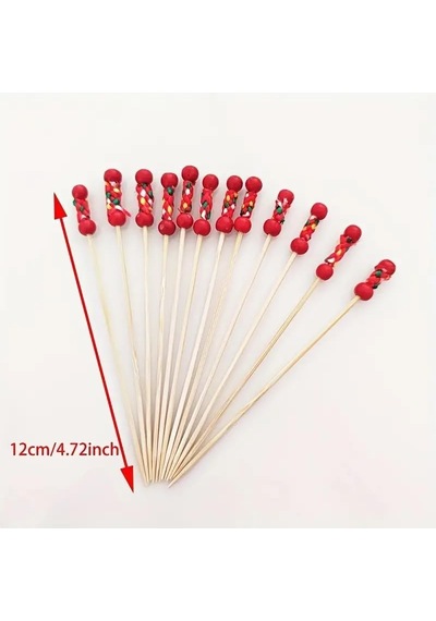 Bambu Kırmızı Örgülü Kürdan 12cm 100'lü , Sunum Kürdanı Sarı Diğer