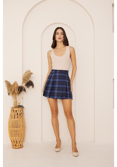 Darlin Moda Lacivert Piliseli Kolej Mini Etek Dm2025 Lacivert