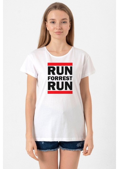 Forrest Gump Run Forrest Run Beyaz Kadın Bisikletyaka Tshirt 001