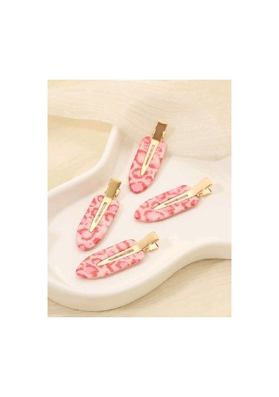Pembe Leopar Desenli Kawaii Çıt Çıt 4'lü Makyaj Tokası