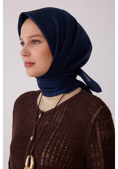 Belli Soyut Desen %100 Twill İpek Eşarp Be28 Lacivert