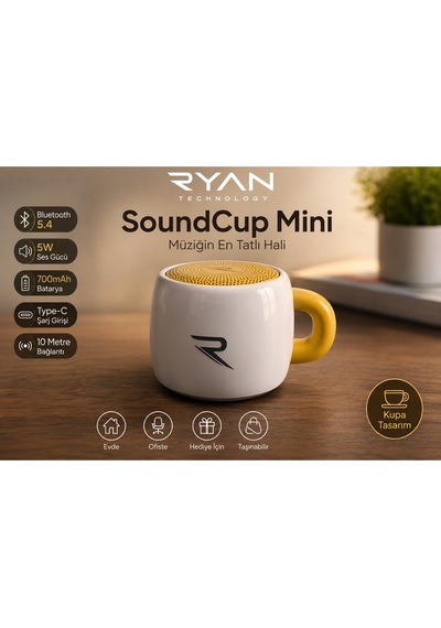 Kahve Kupa Tasarımlı Taşınabilir Hoparlör Mini Kablosuz Bluetooth Hoparlör Bluetooth 5.4 5w Güçlü Ses Soundcup Ry-sc01