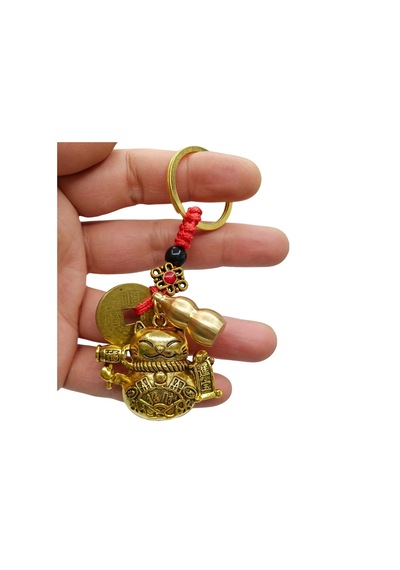 Maneki Neko Pirinç Anahtarlık Üçlü Şans Figür Noprnc01 Gümüş
