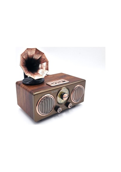 Gramofon Görünümlü Şarjlı Ahşap Bluetooth Speaker Nostaljik Hoparlör Fm Radyo