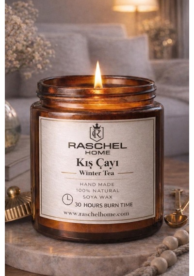 Raschel Home %100 Doğal Dekoratif Premium Extra Yoğun Esans Kokulu 100 Cc Kavanoz Mum 25 Saat Yanma Kış Çayı