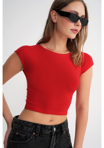 Mixray 2009 Kadın Vücuda Oturan Basic Crop T-shirt Kırmızı Mixray 2009 Kadın Vücuda Oturan Basic Crop T-shirt Kırmızı