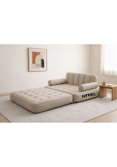 Çift Kişilik 2 Si 1 Arada Kendi Kendine Şişen Şarjlı Şişme Koltuk Ve Yatak 190x150x65cm Bej